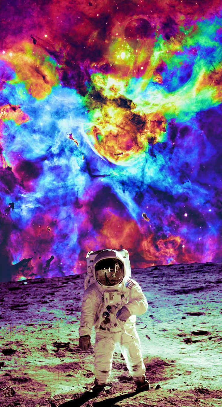 Trippy Astronaut In Space Color Burst Galaxy Background
