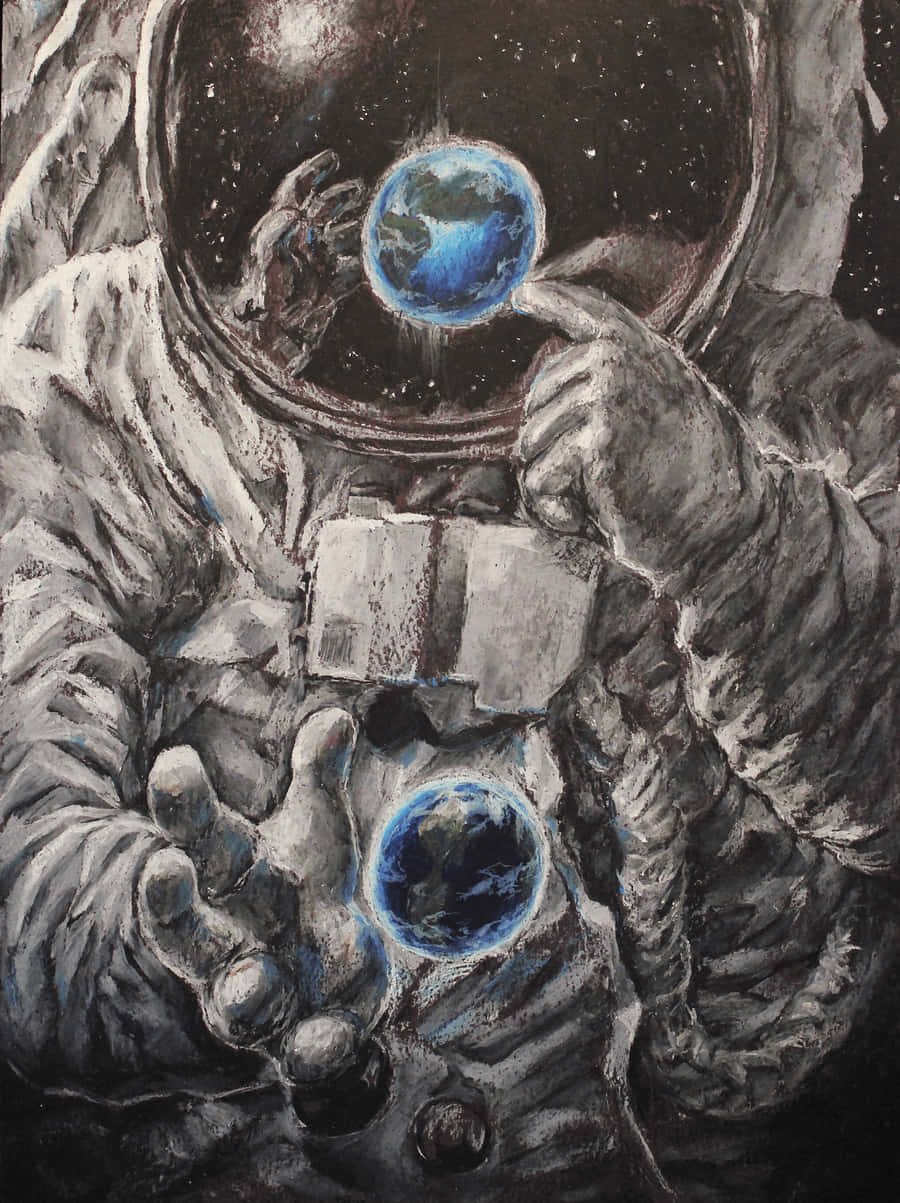 Trippy Astronaut In Space Earth Art Background