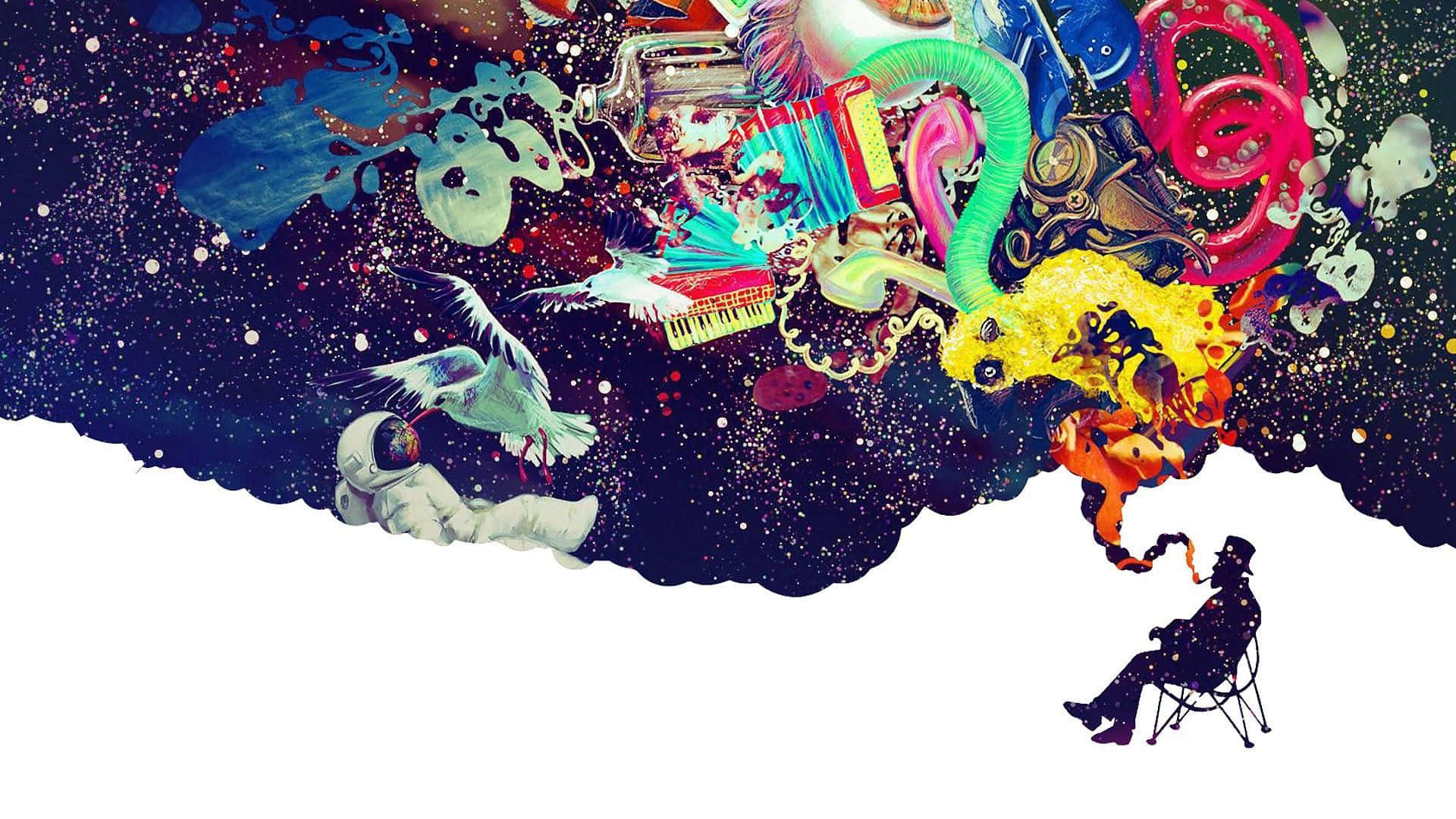Trippy Astronaut In Space Old Man's Dream Background