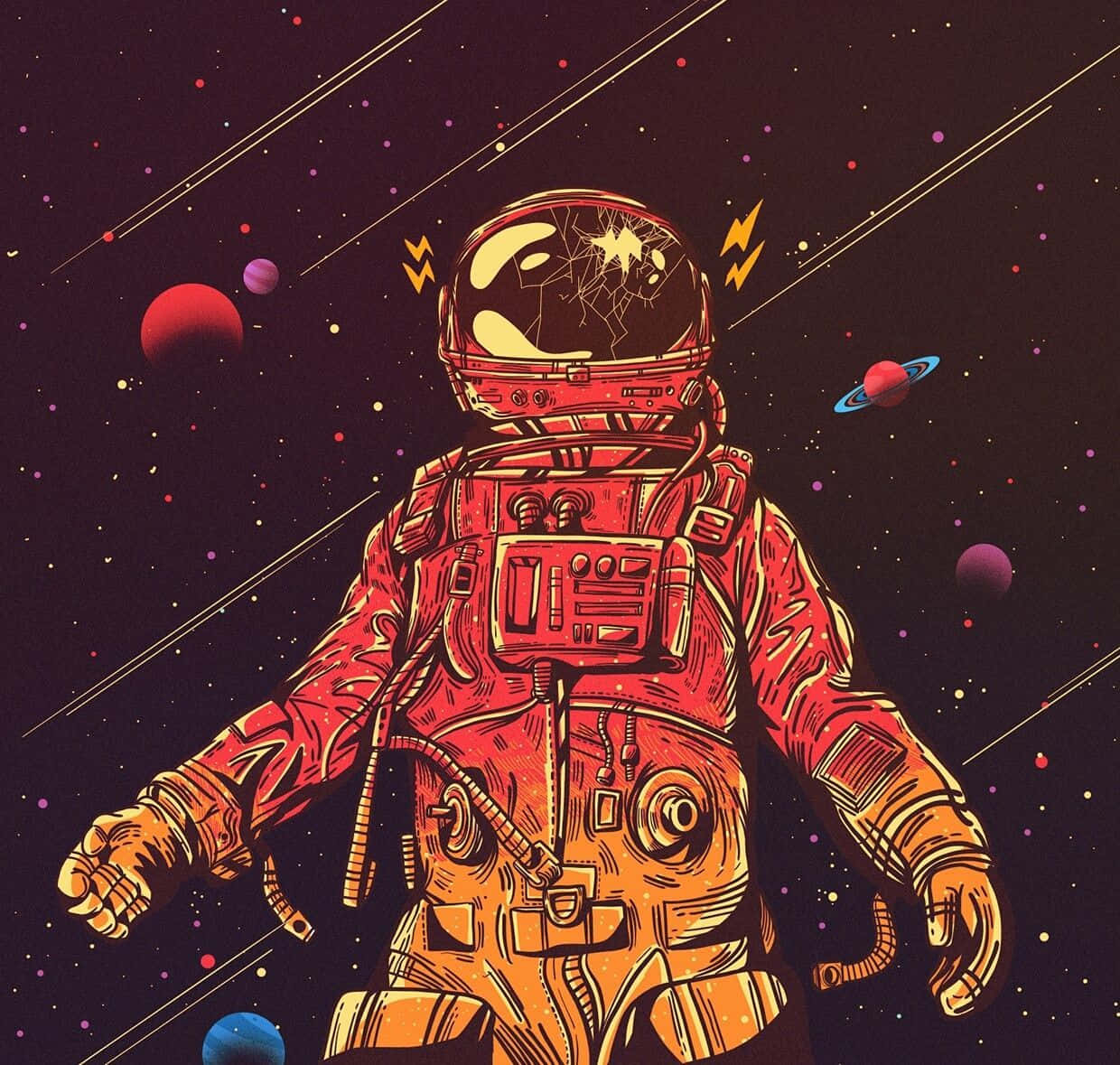 Trippy Astronaut In Space With Broken Helmet Background