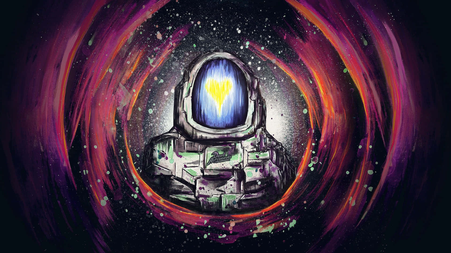 Trippy Astronaut In Space With Yellow Heart Background