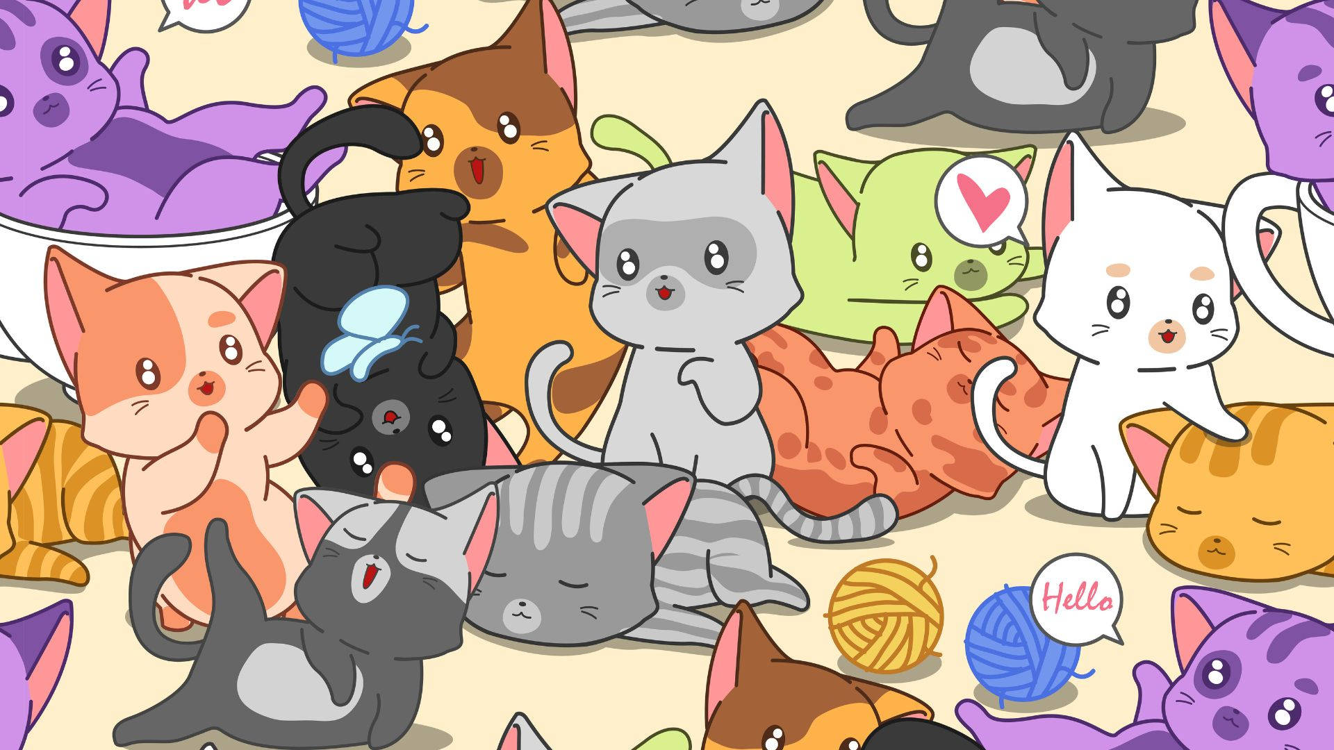 Trippy Cartoon Kittens Yarns Background