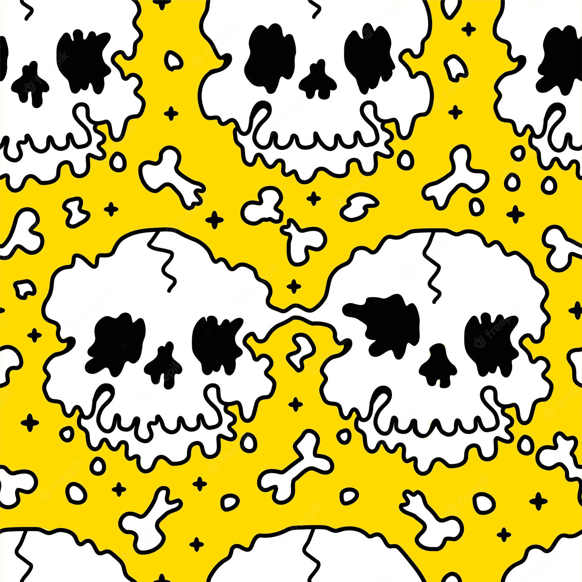 Trippy Cartoon Skulls Yellow Background