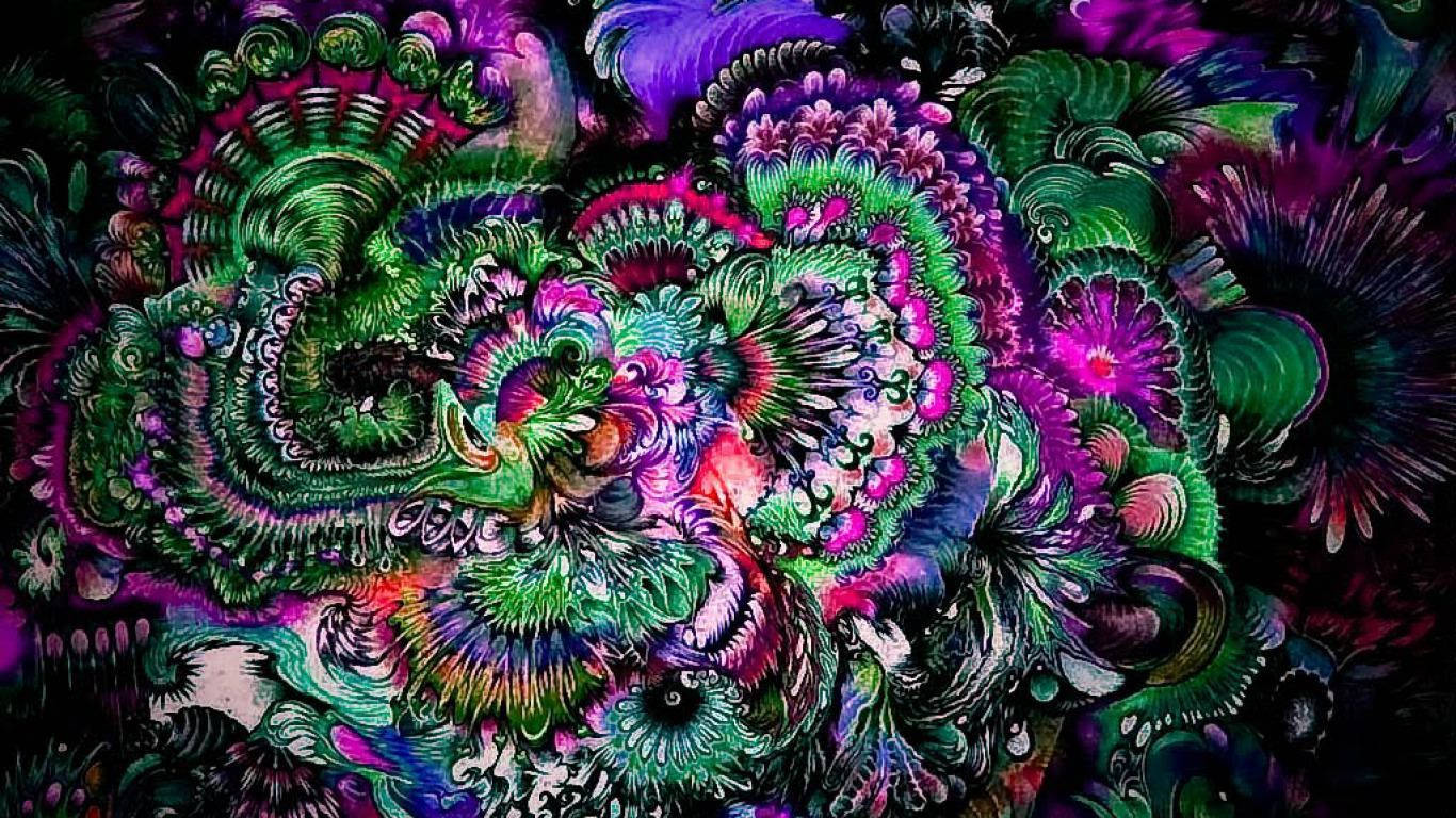 Trippy Colorful Mushroom Heads Background