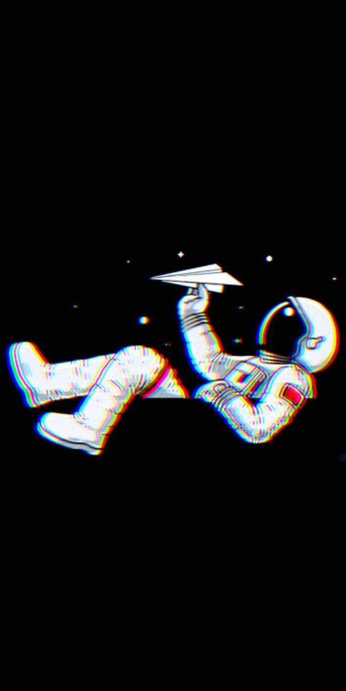 Trippy Dark Astronaut With Paper Airplane Background