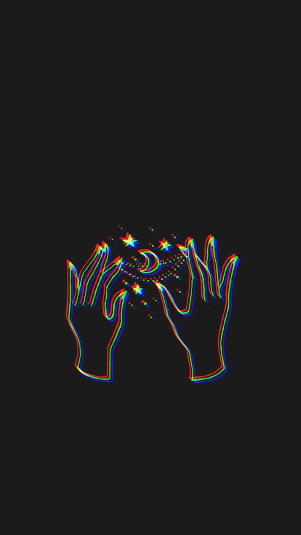 Trippy Dark Hands With Stars And A Moon Background