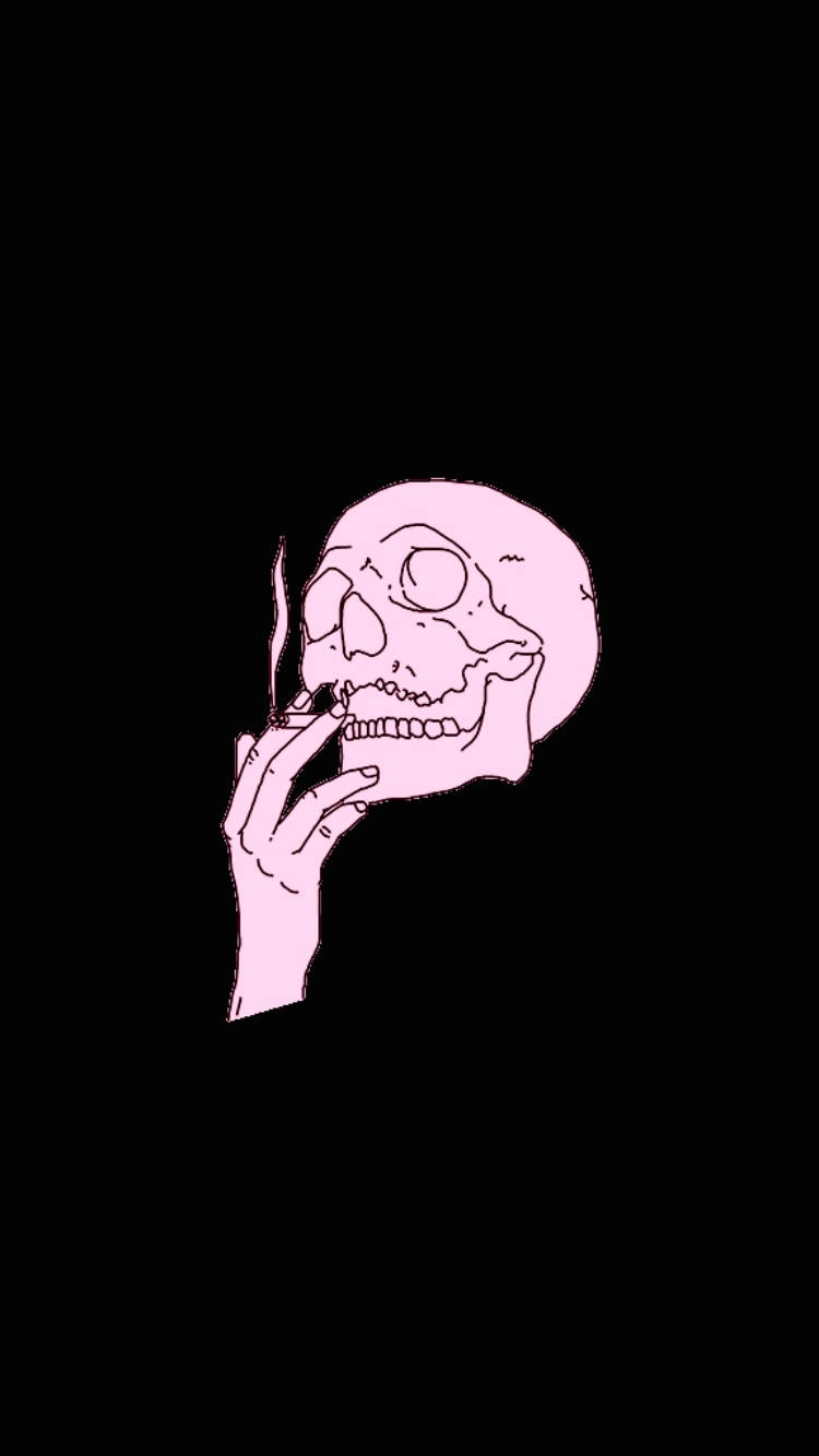 Trippy Dark Pink Skull Smoking Background