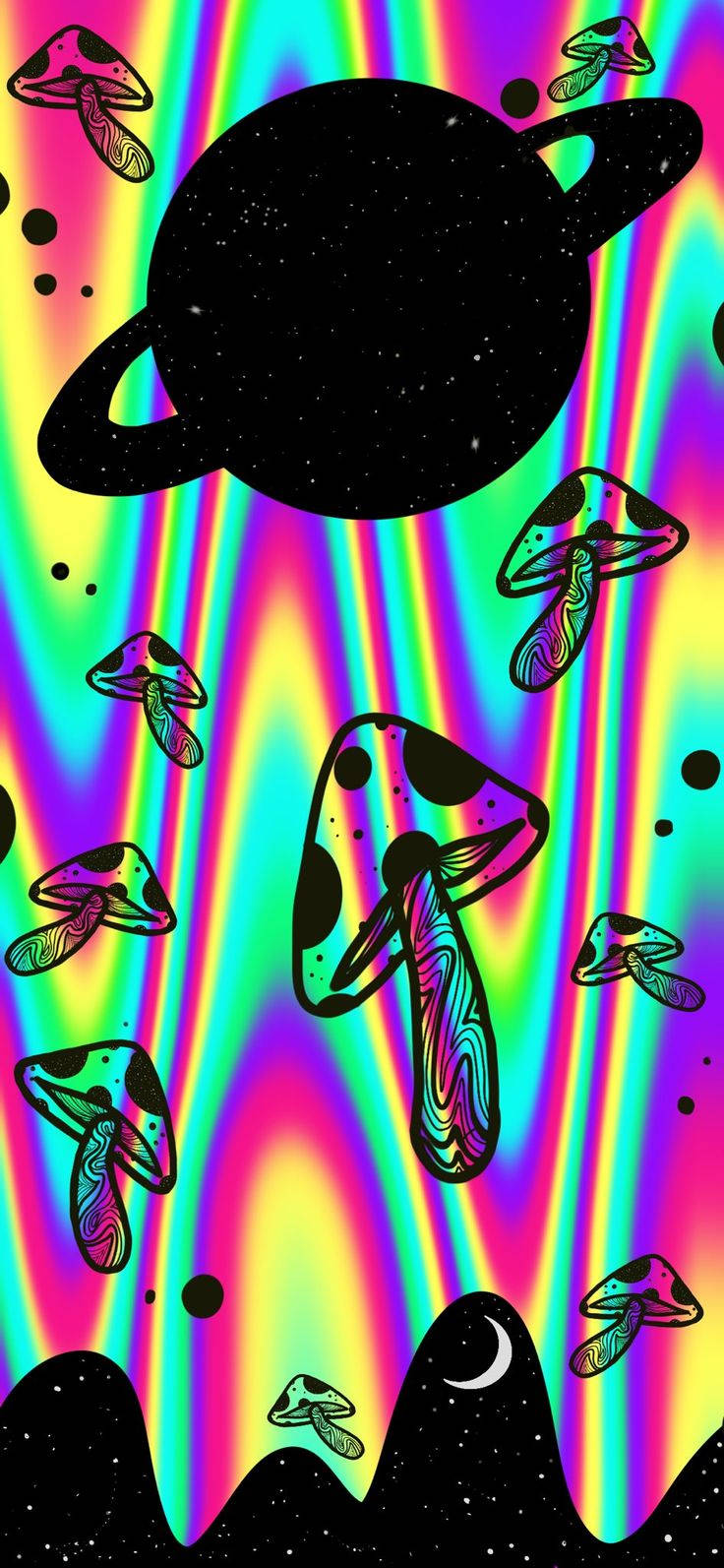 Trippy Dope Mushrooms And Saturn Graphic Background