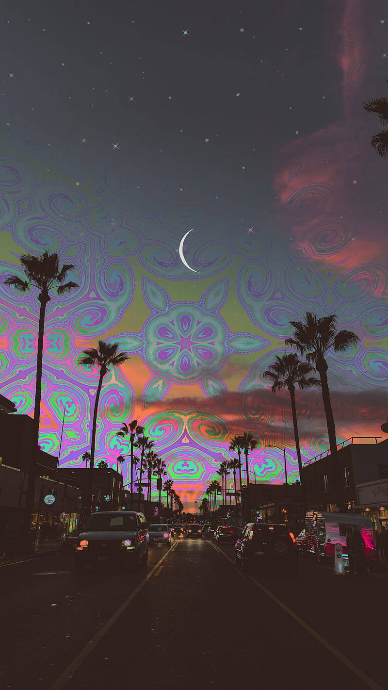 Trippy Dope Palm Trees And Sky Art Background