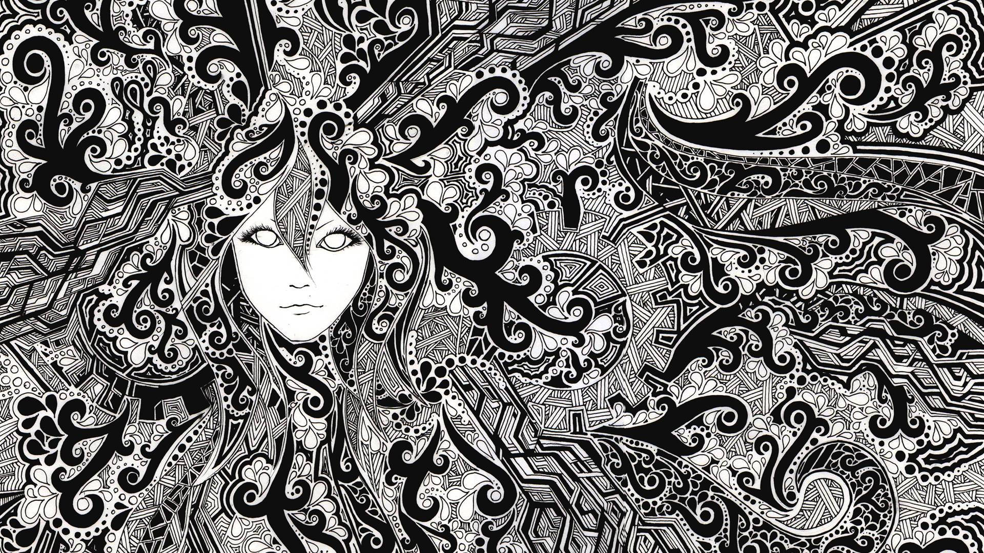 Trippy Face Black White Background