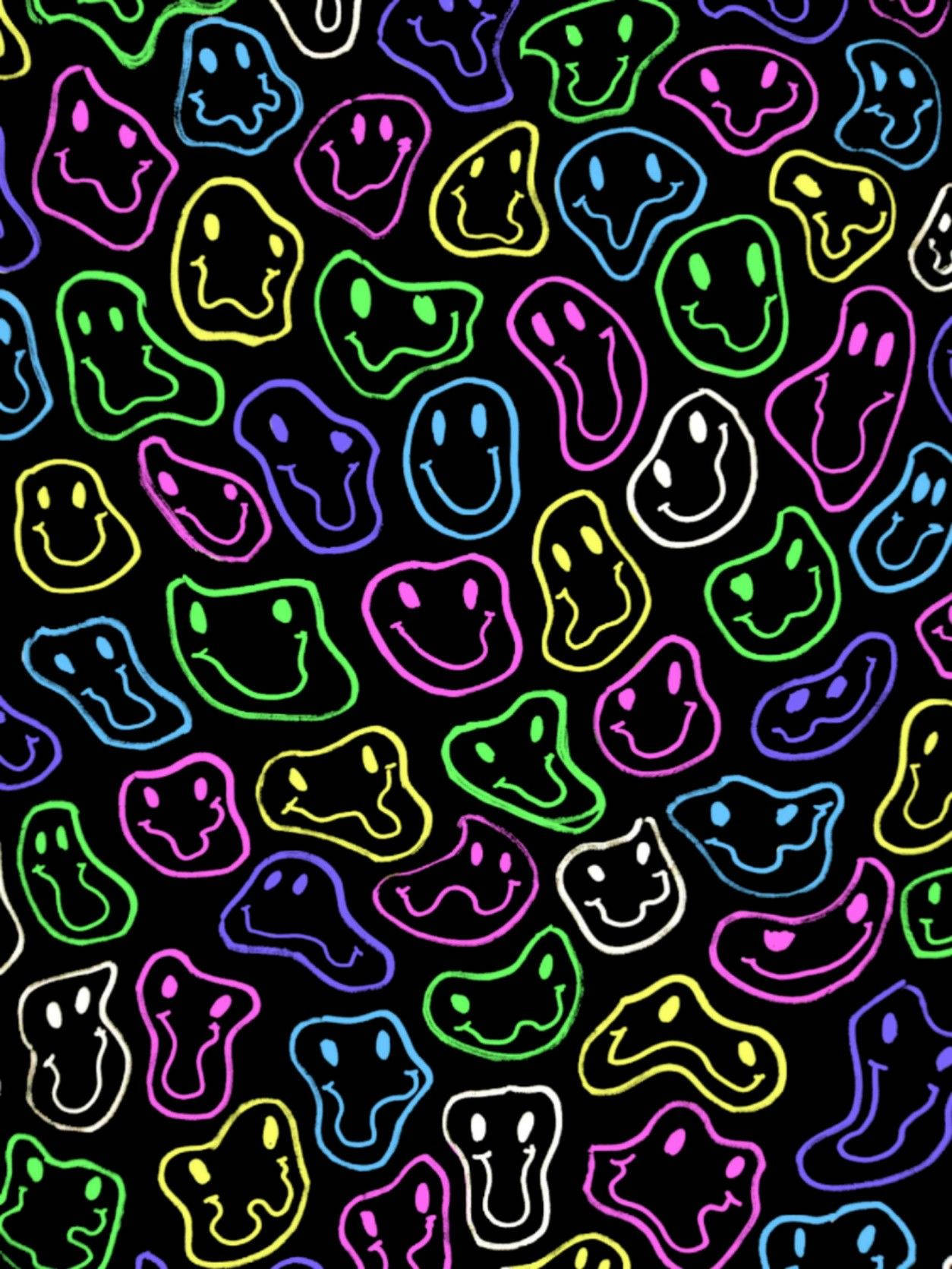 Trippy Face Colorful Black Background Background