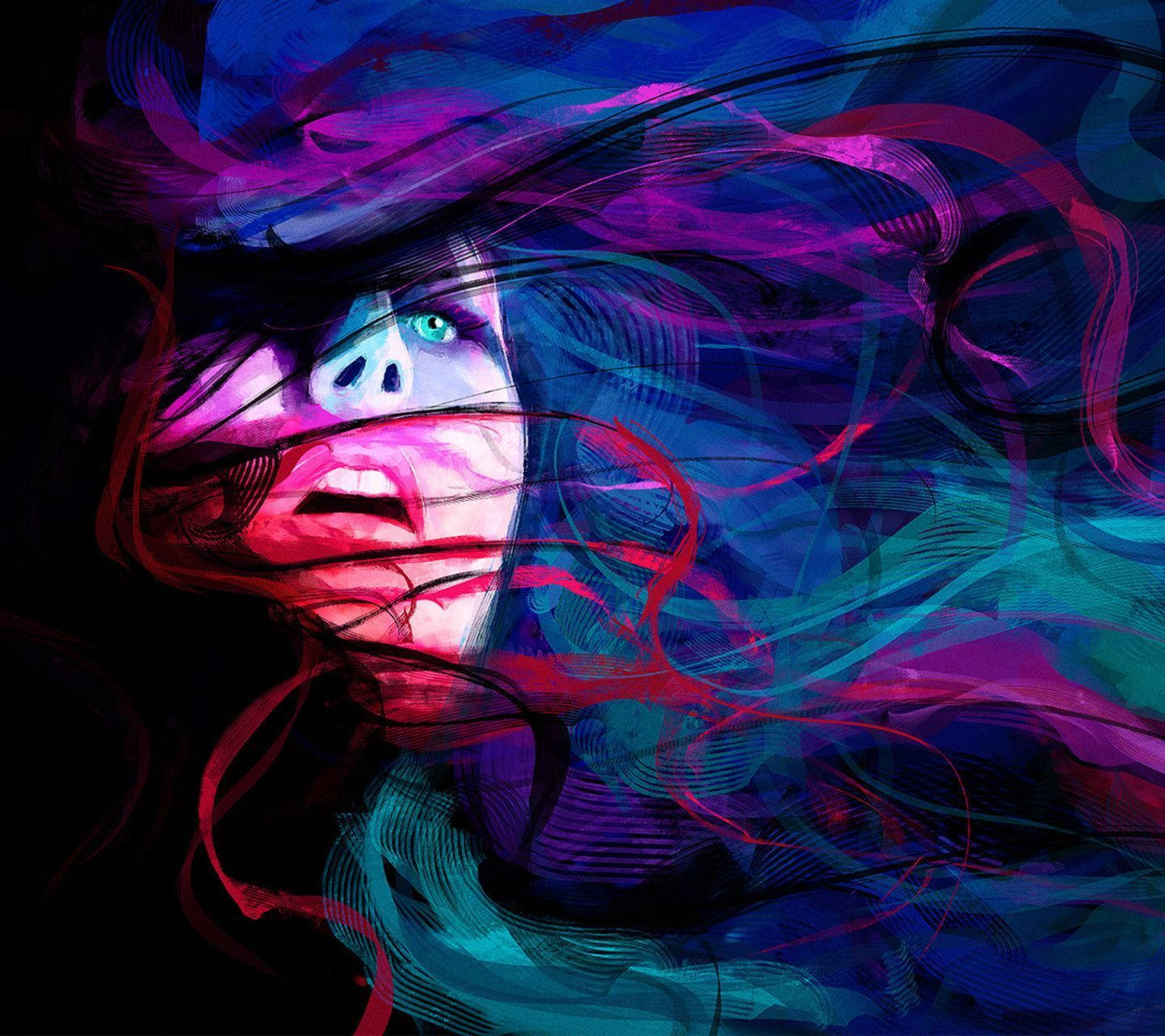 Trippy Face Woman Dark Background