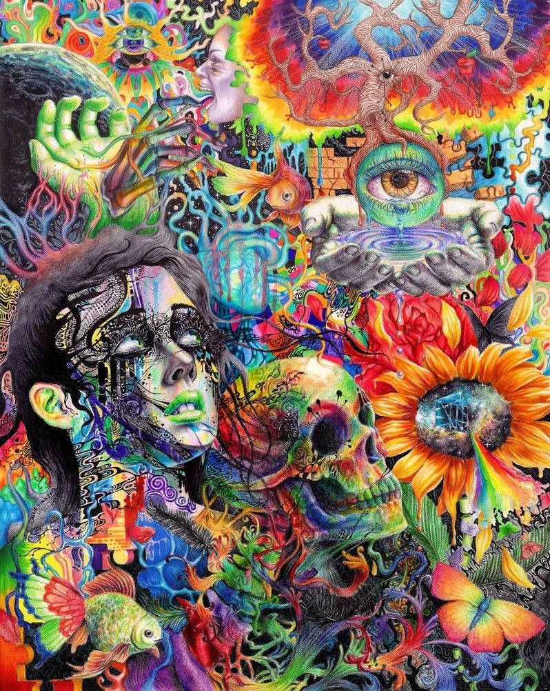 Trippy Faces Abstract Art Background