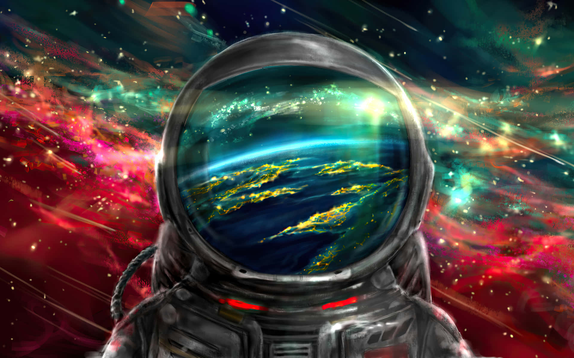 Trippy Galaxy Reflection On A Helmet Background