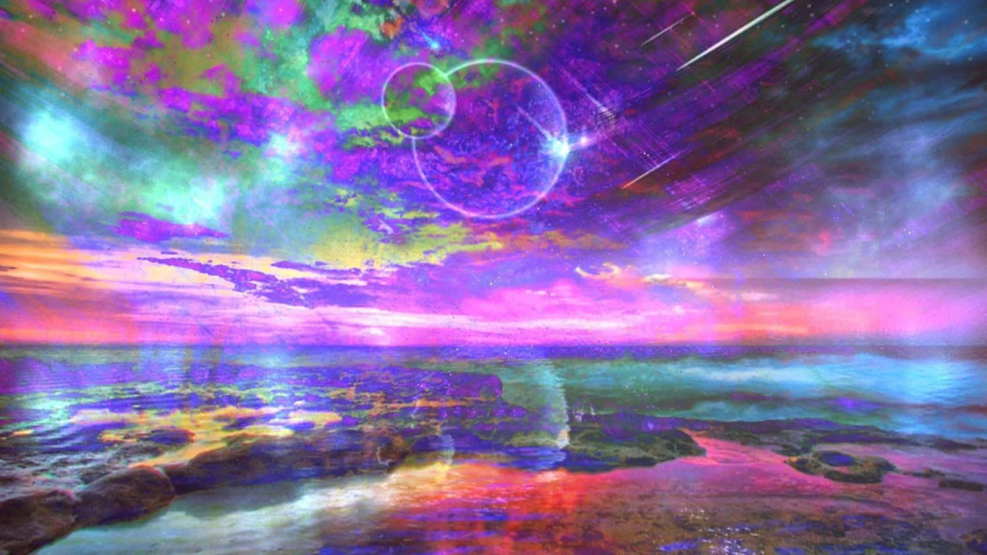 Trippy Galaxy With Neon Clouds Background