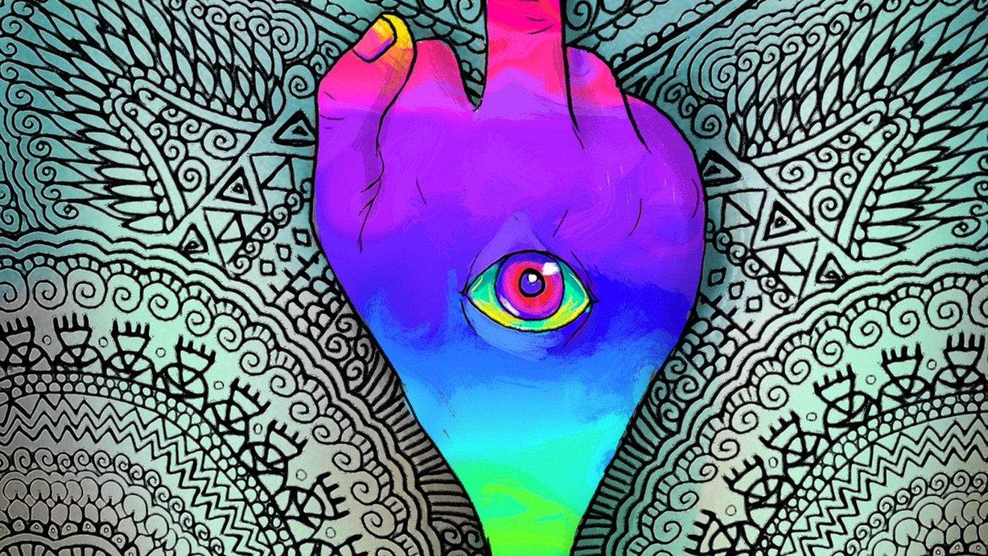 Trippy Hand With Eye Background