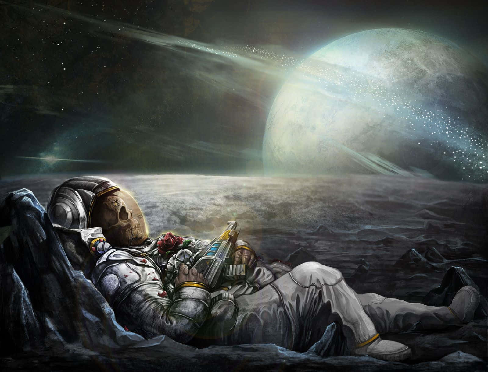 Trippy Skull Astronaut In Space Chilling Background