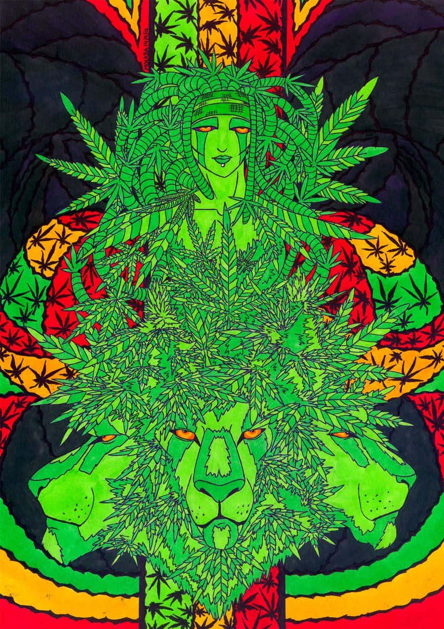 Trippy Stoner Geen Lion Art Background