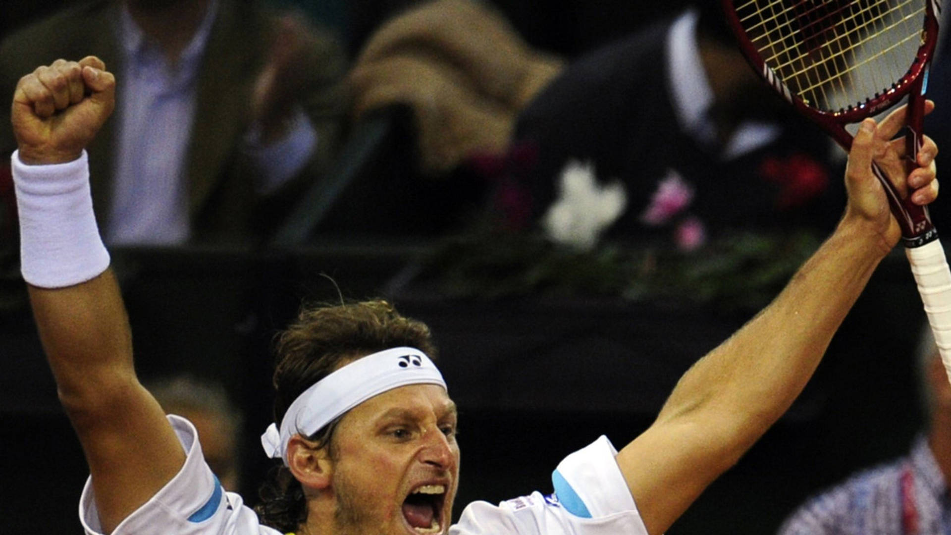 Triumphant David Nalbandian Celebrating A Victory On The Court Background