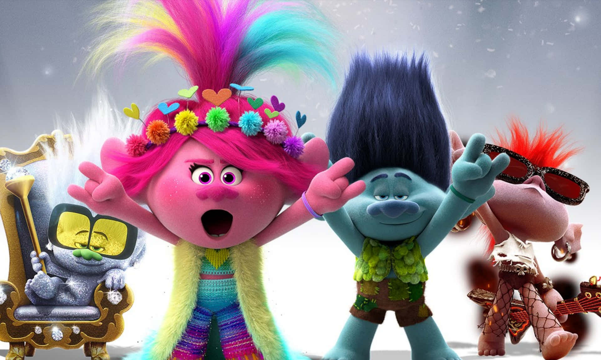 Trolls World Tour Characters Tiny Diamond Poppy Branch And Barb Background