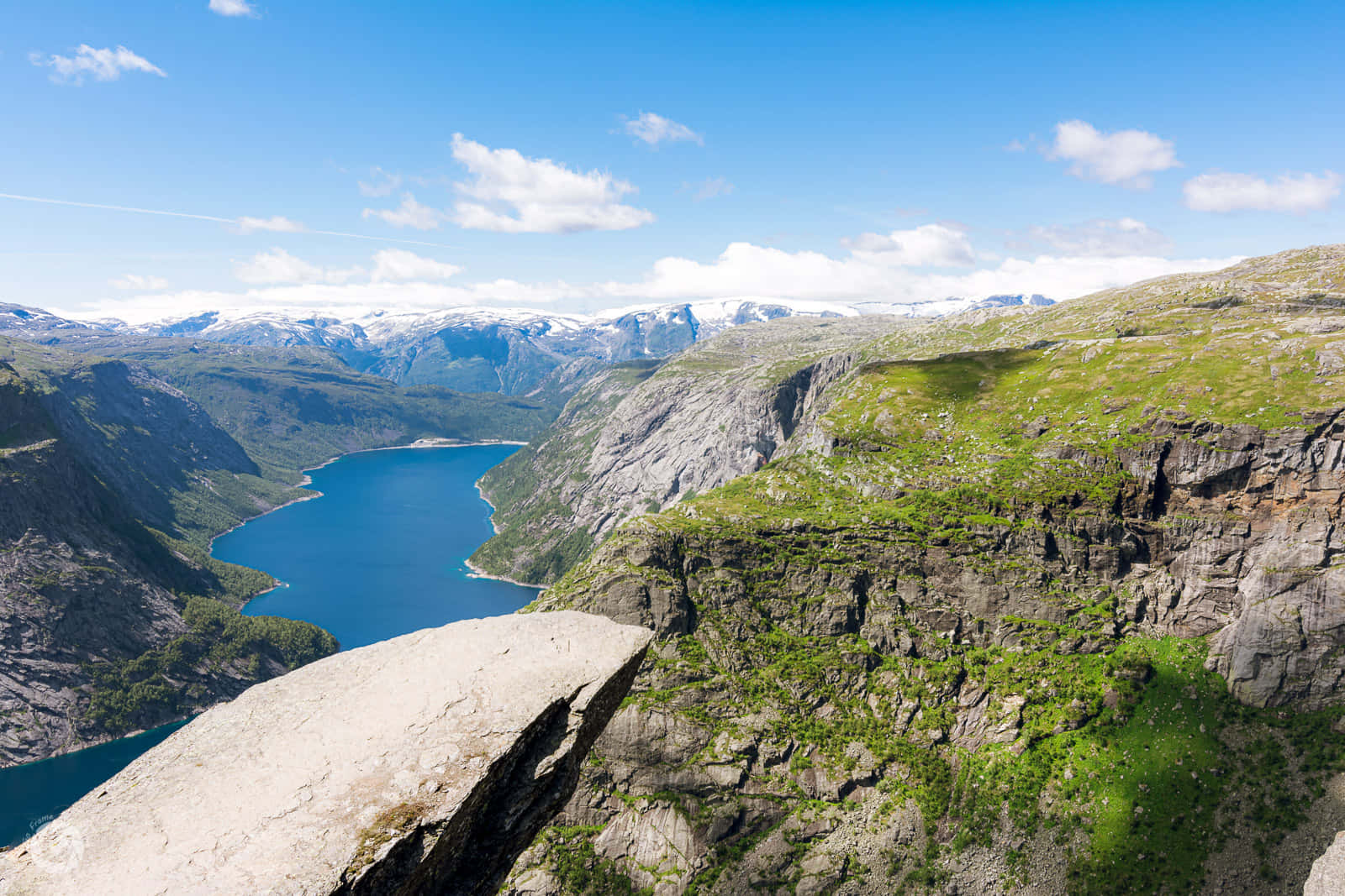 Trolltunga With Clear View Of Green Moss Background