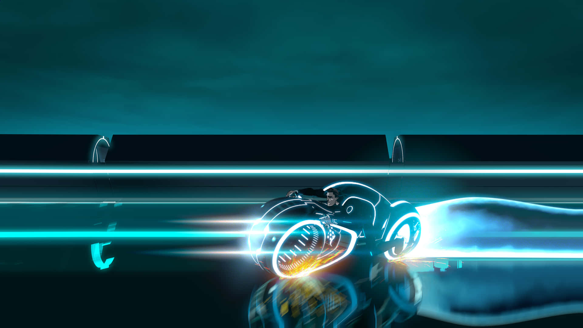 Tron Legacy Lightcycle Dual Monitor Wallpaper Background