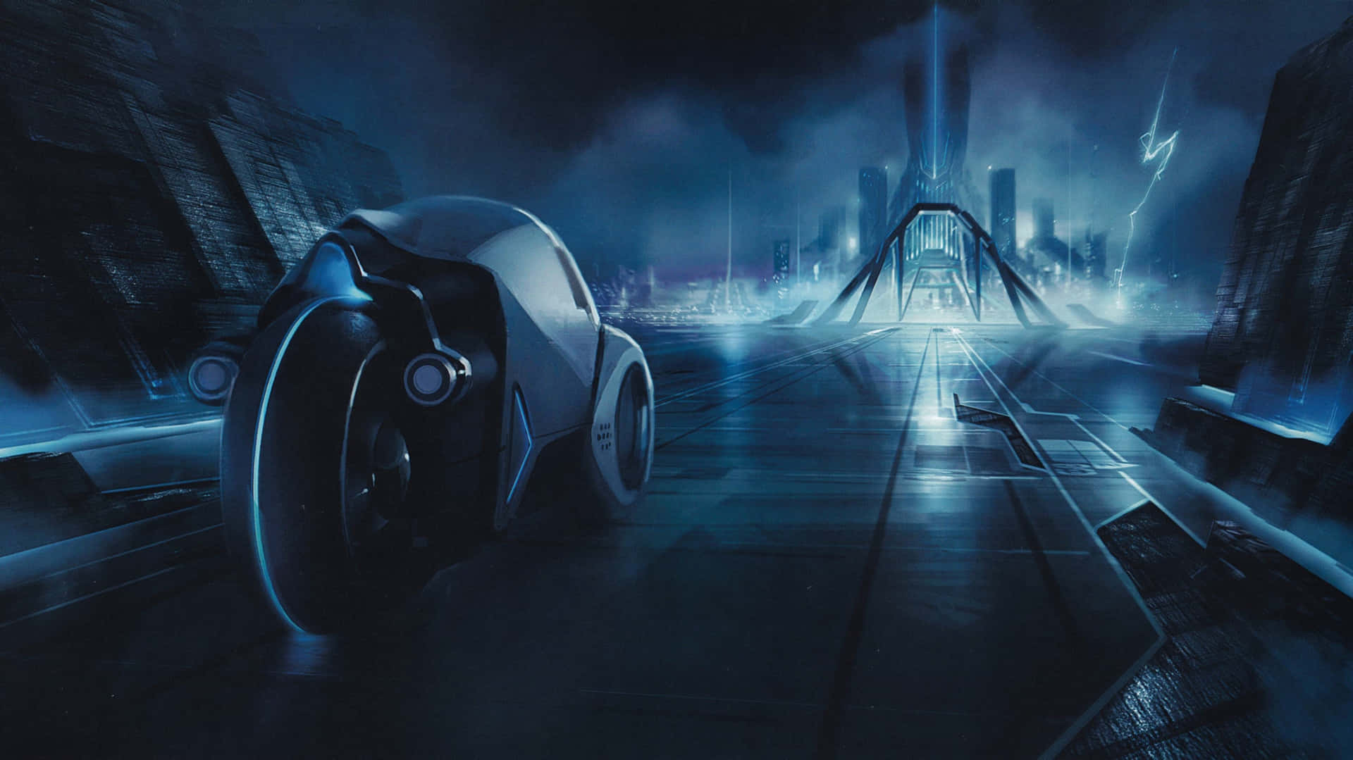 Tron Light Cycle Moving Through City 4k Background