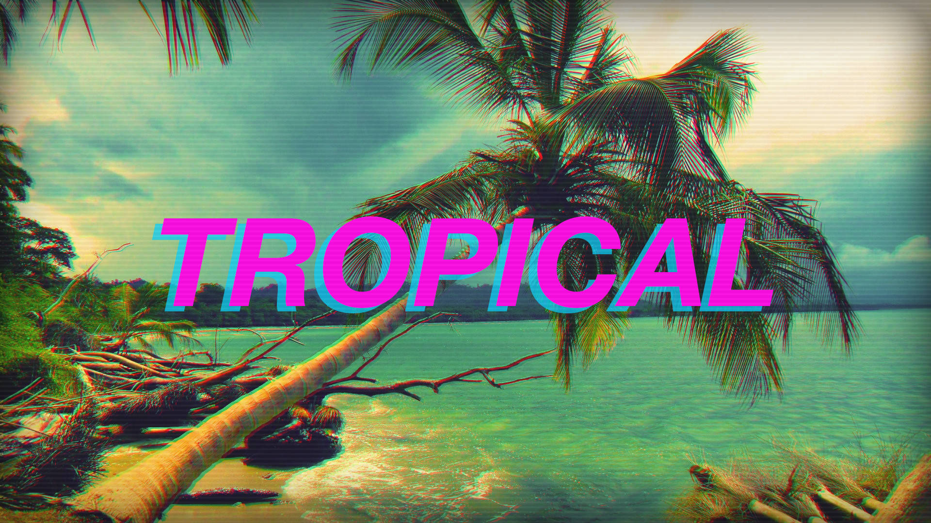 Tropical Beach Vaporwave Desktop Background