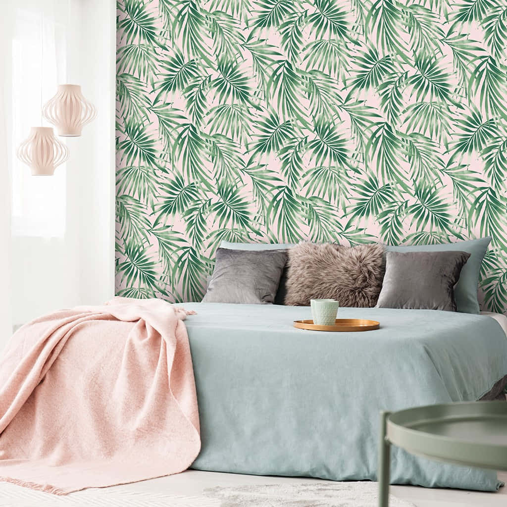Tropical Bedroom Blush Wallpaper Background