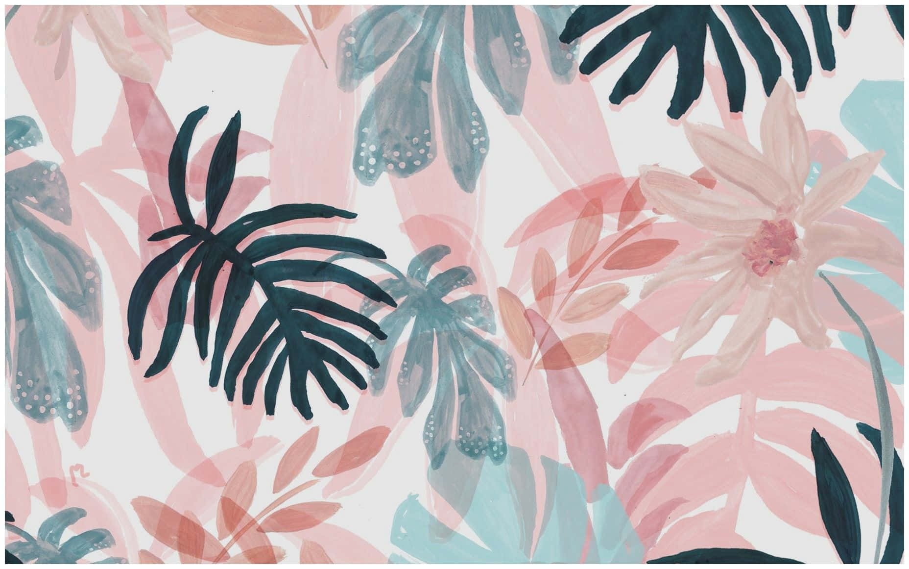 Tropical Leaves Pastel Pink Aesthetic Computer