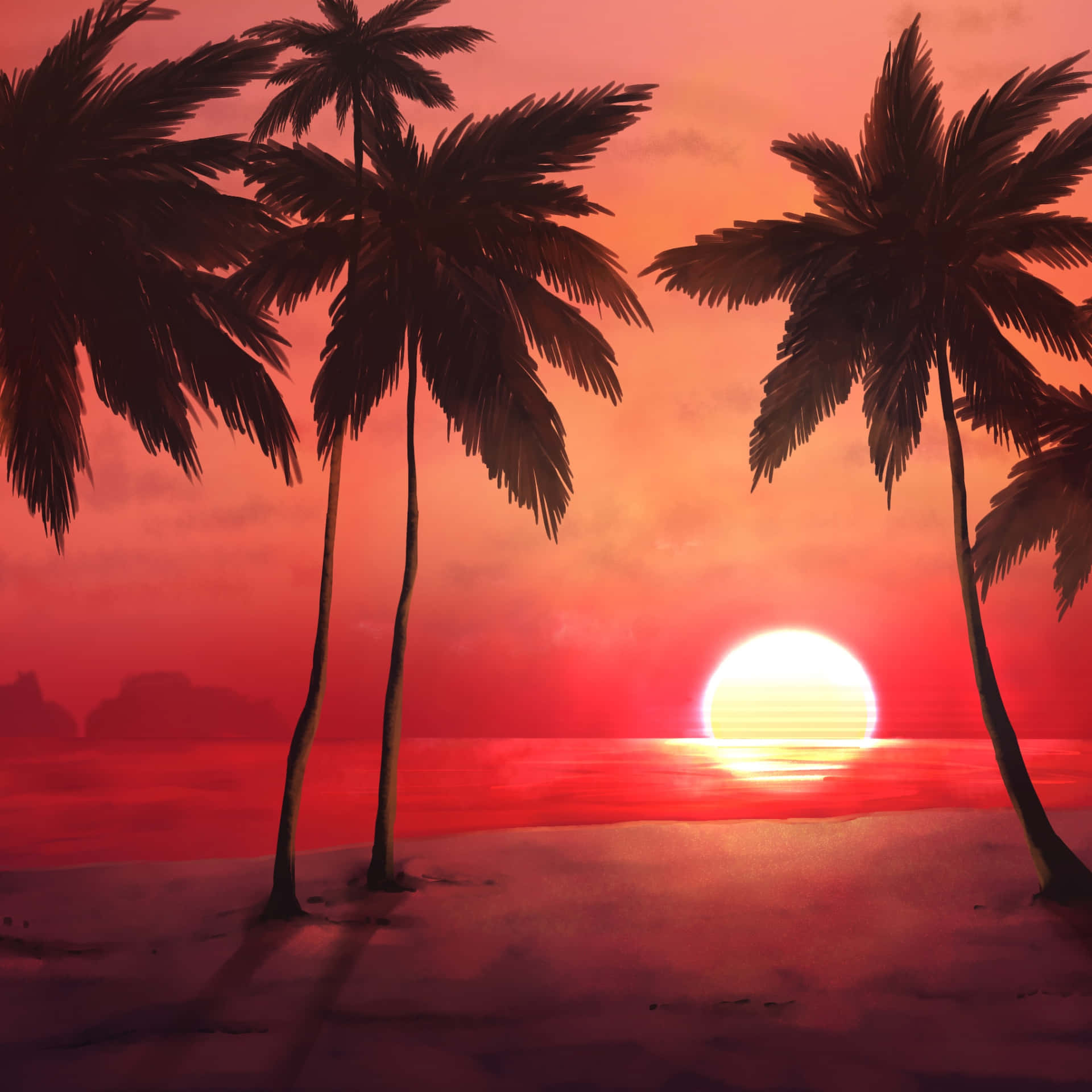 Tropical Pink Sunset Painting Background