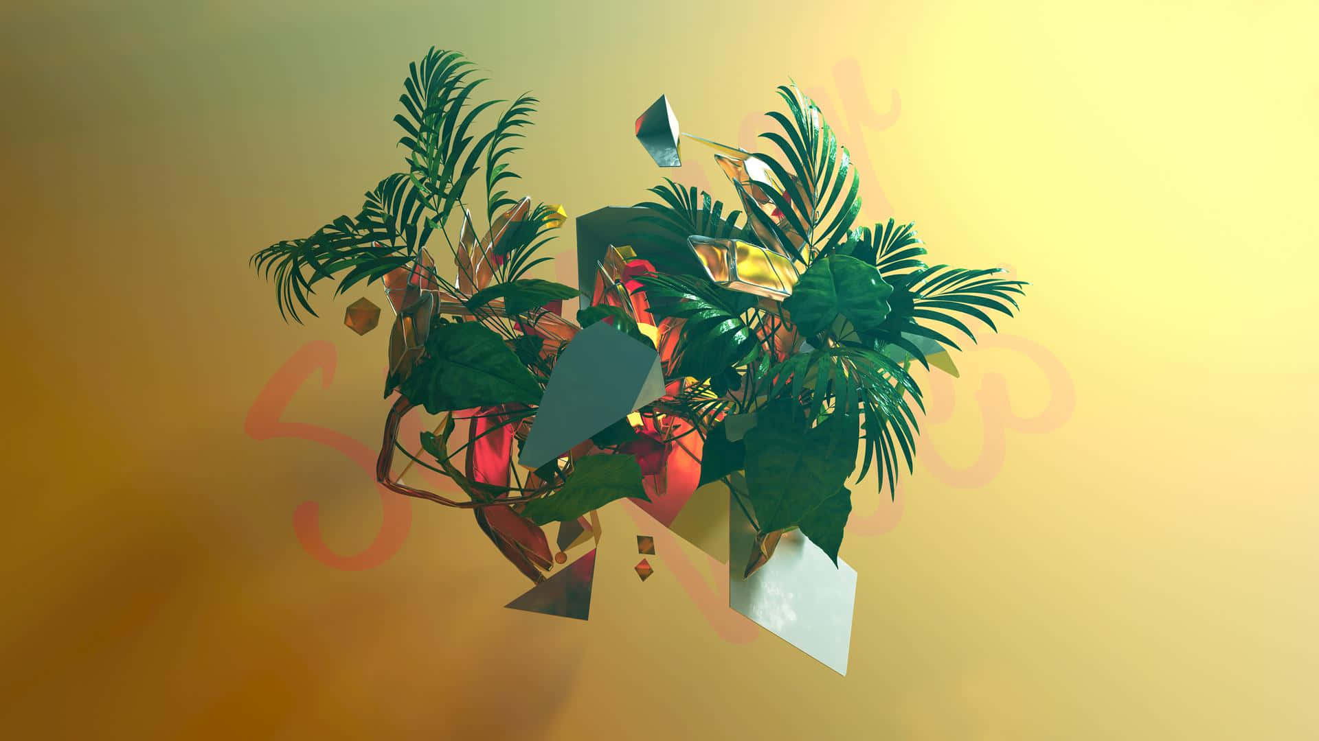Tropical_ Plants_and_ Geometric_ Shapes Background