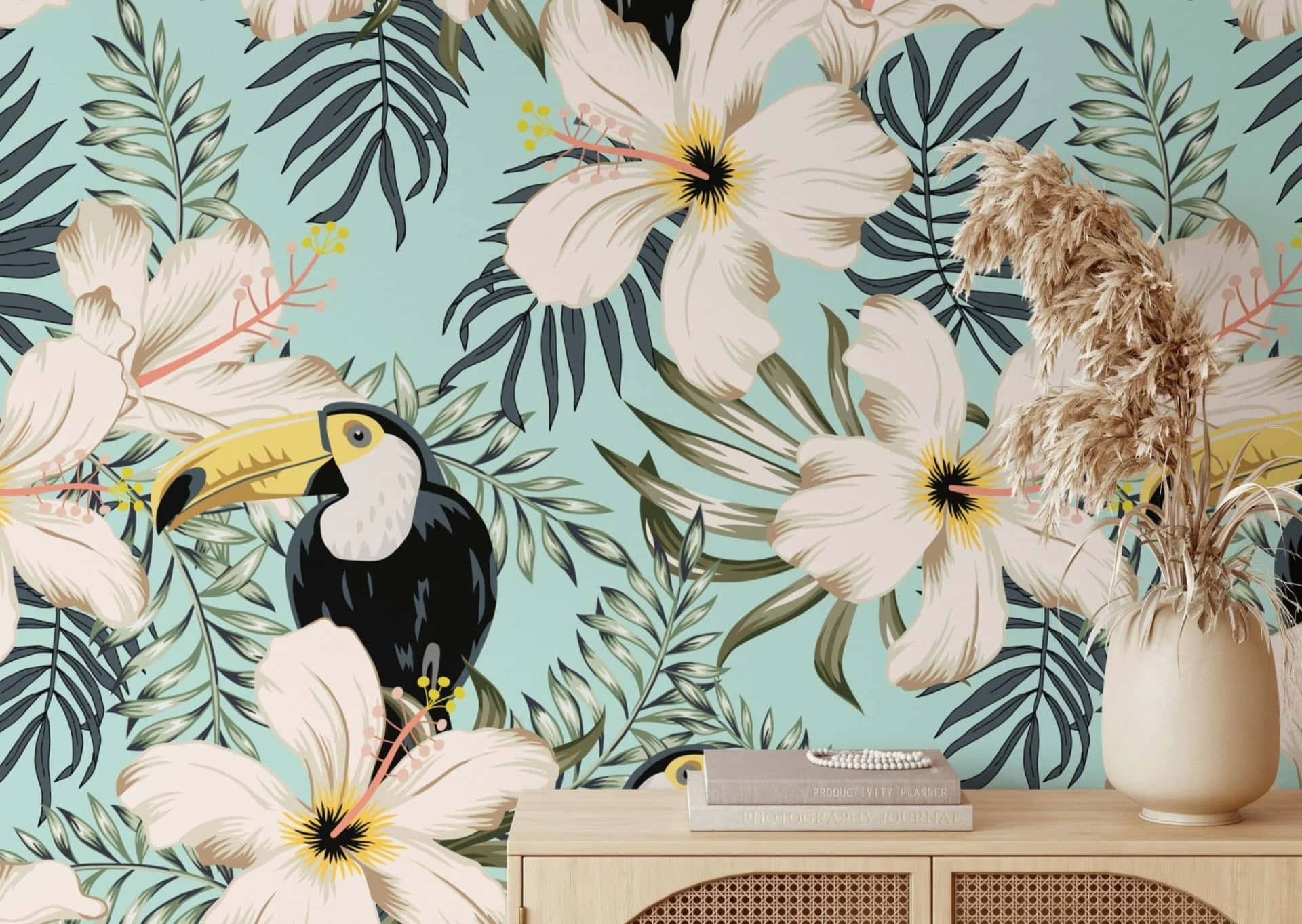 Tropical Toucan Floral Wallpaper