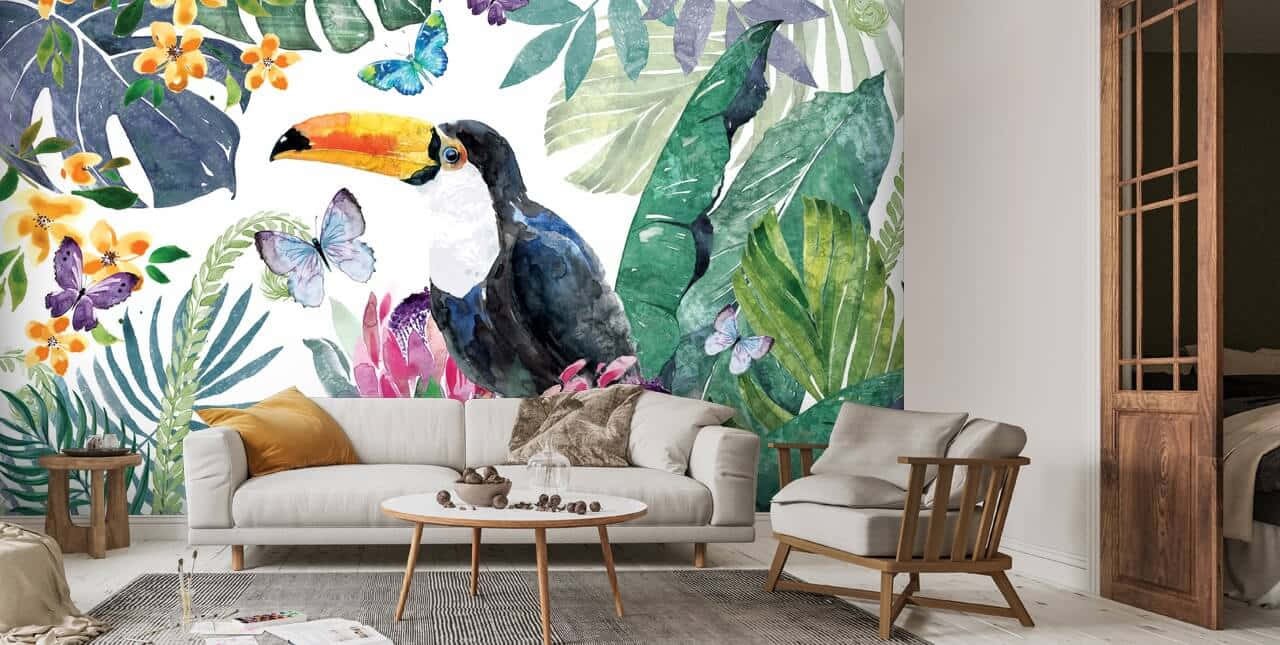 Tropical Toucan Wall Mural Living Room Background