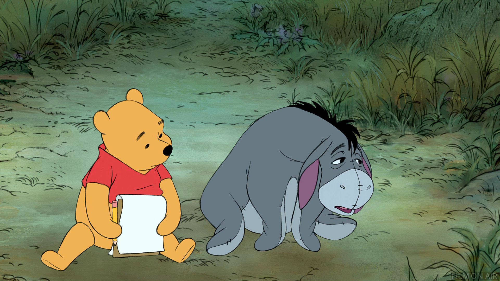 Troubled Eeyore With Pooh Background