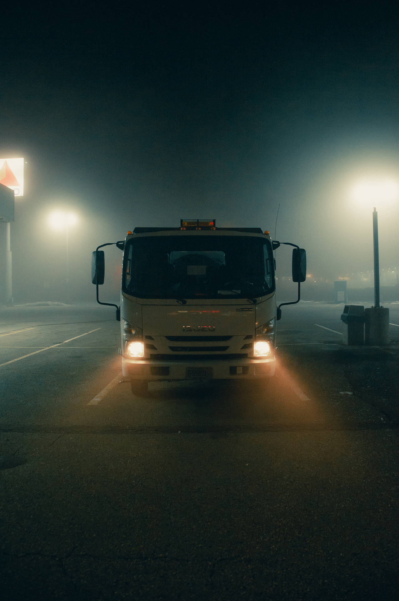 Truck At Night Road Headlights Background