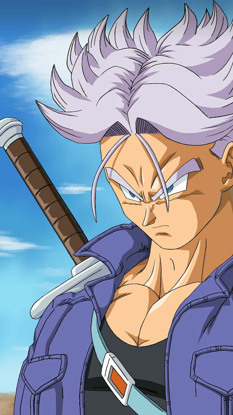 Trunks, The Son Of Vegeta, Unleashes A Powerful Energy Attack In Dragon Ball Z. Background