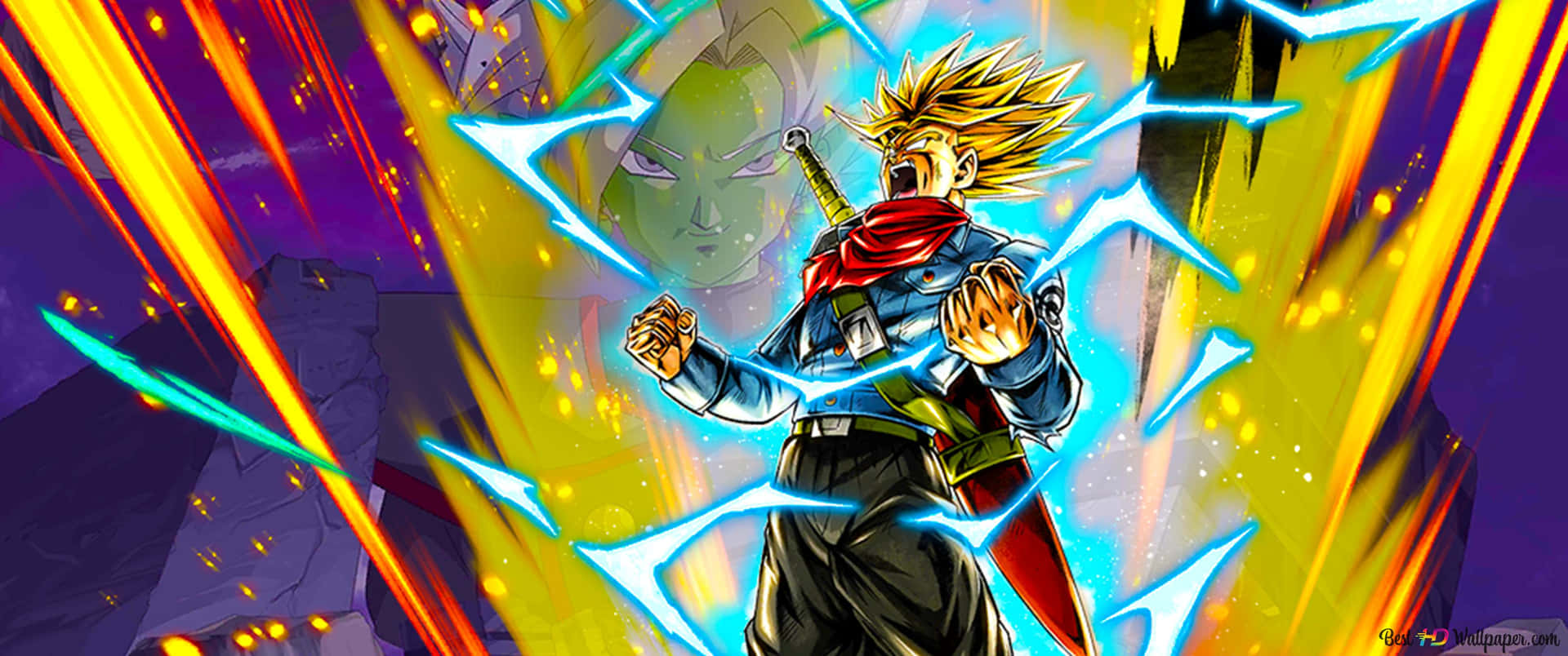 Trunks With His Sword Ready In Dragon Ball Z Background