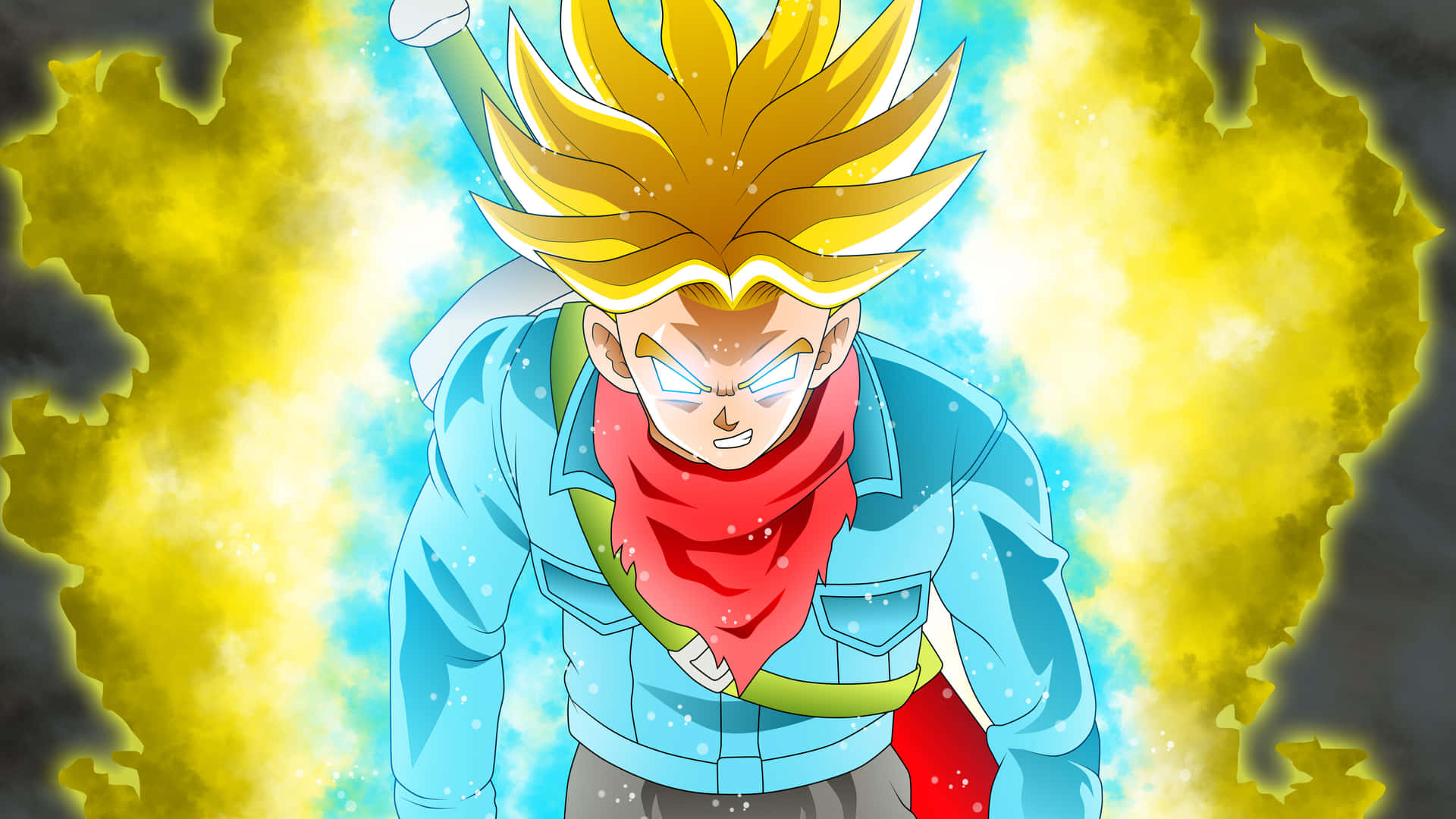 Trunks Yellow And Blue Blasts Background