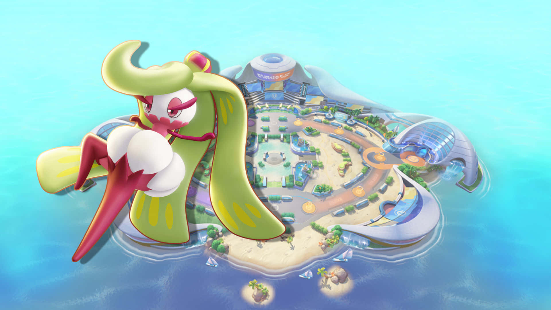Tsareena Pokemon Aerial Island View Background