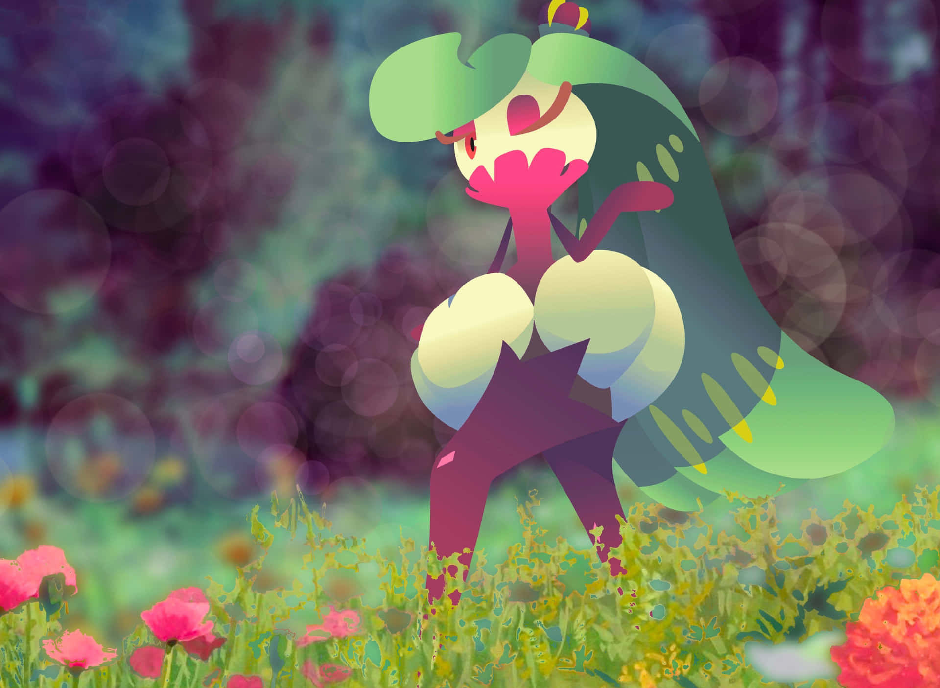 Tsareena Pokemonin Blooming Garden Background