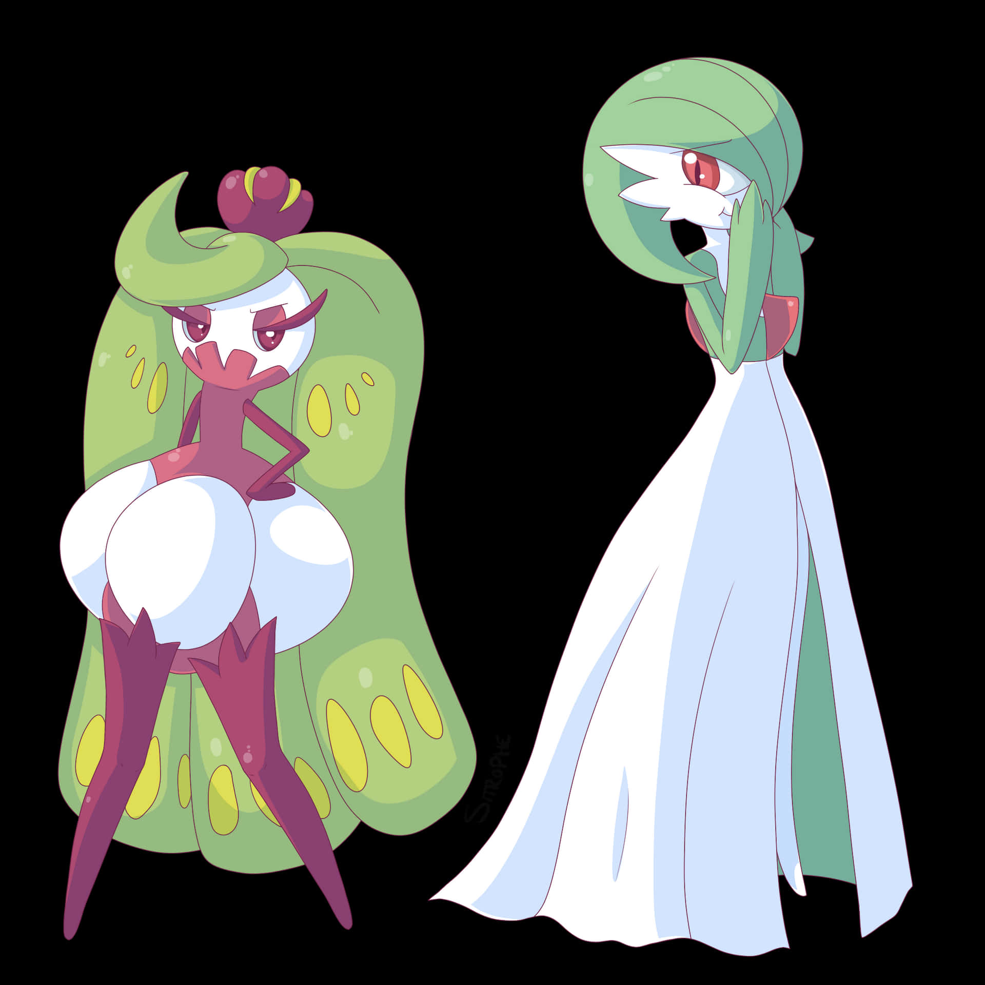 Tsareenaand Gardevoir Pokemon Artwork Background