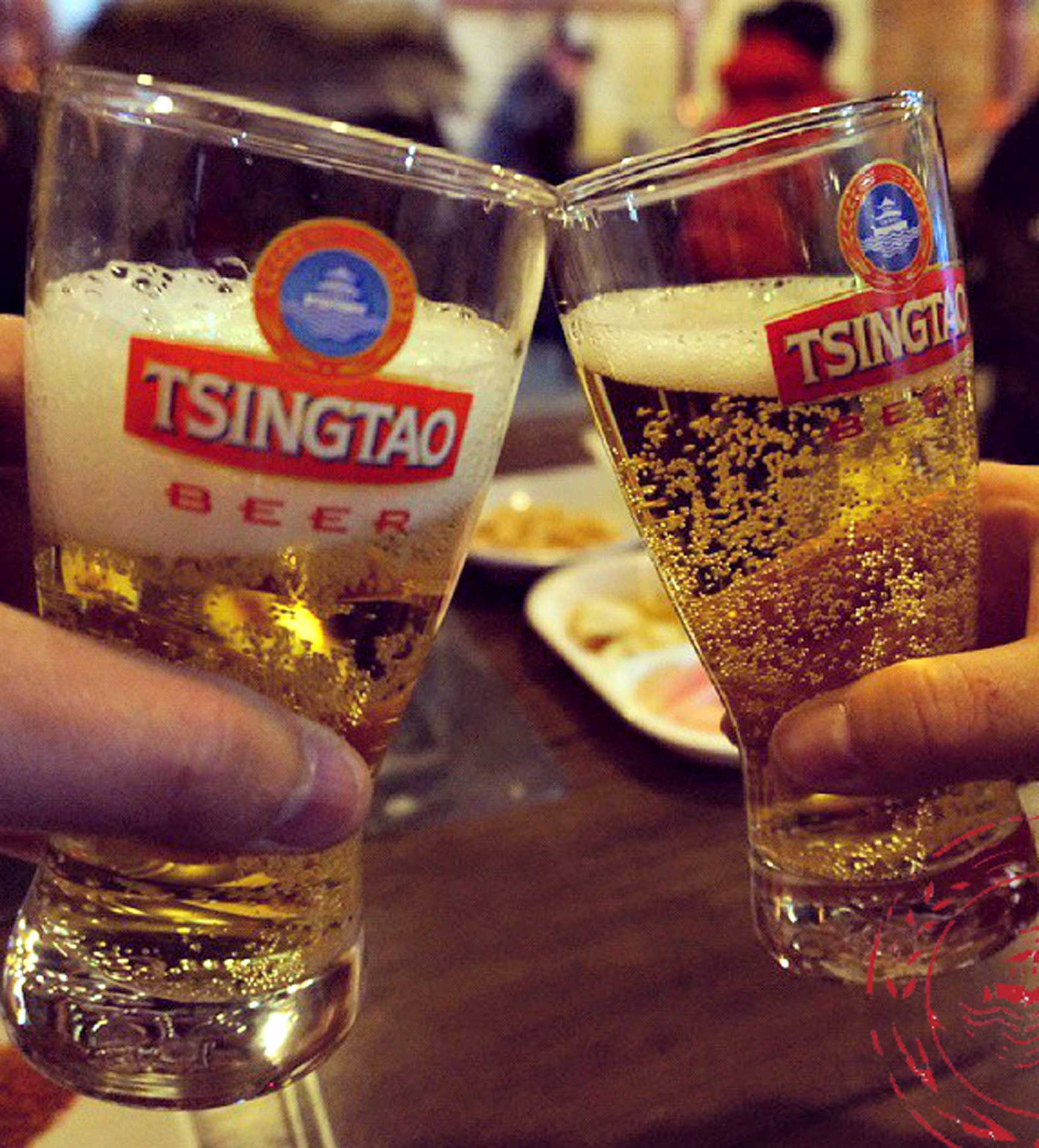 Tsingtao Beer Glasses Cheers Background