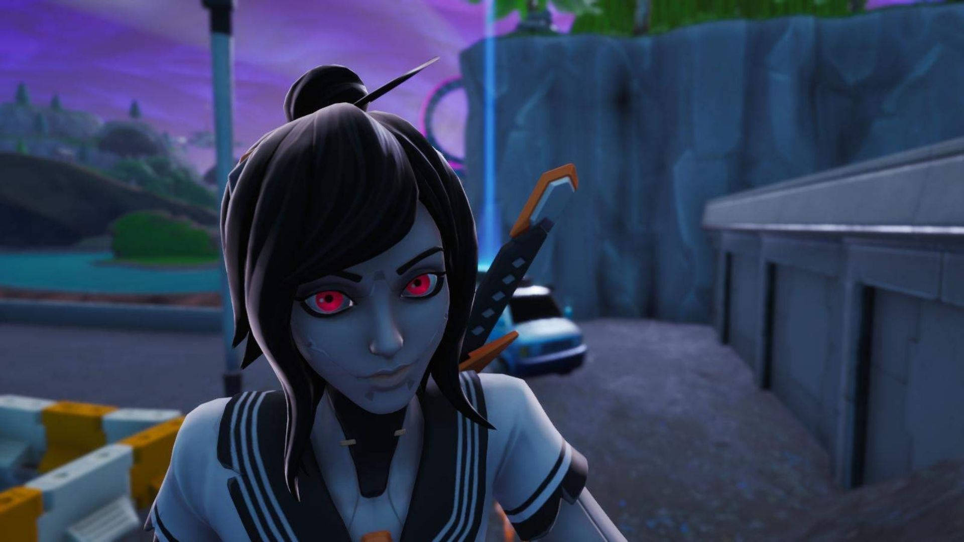 Tsuki Fortnite Close Up Smirk Background