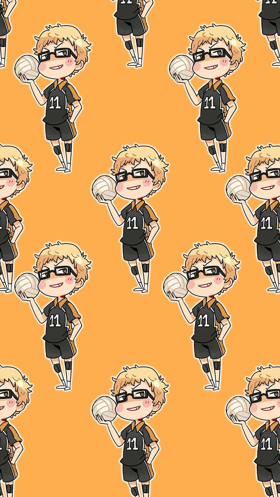 Tsukishima Orange Backdrop Haikyuu Aesthetic Background