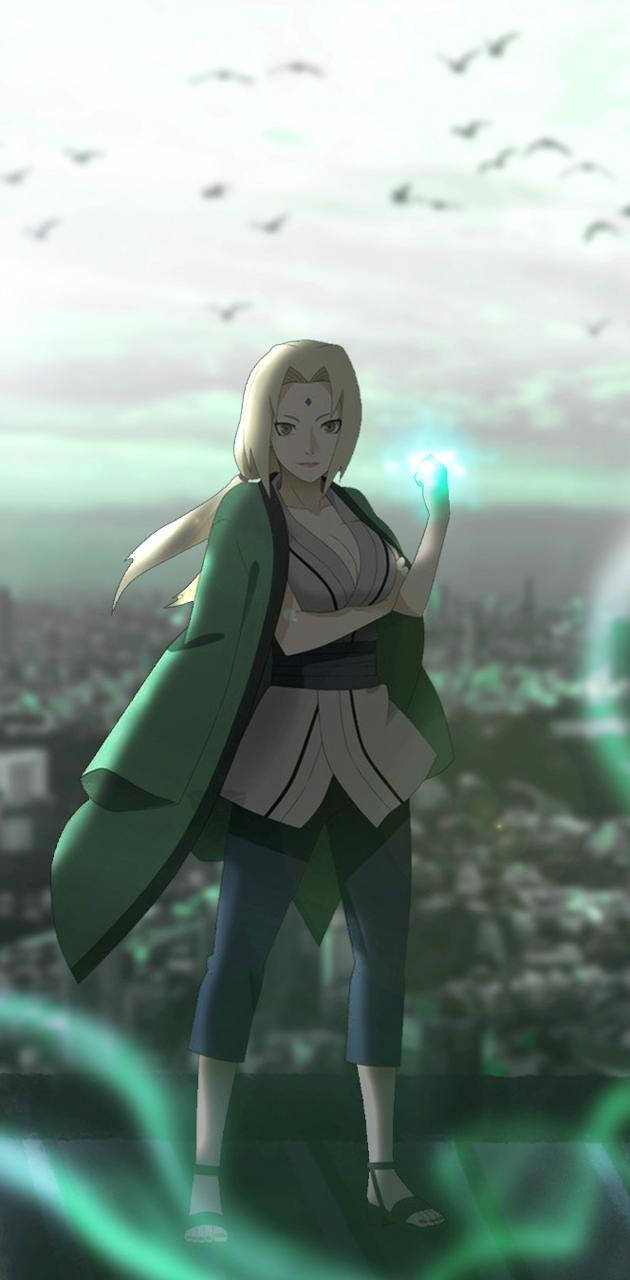 Tsunade Standing On A Roof Background