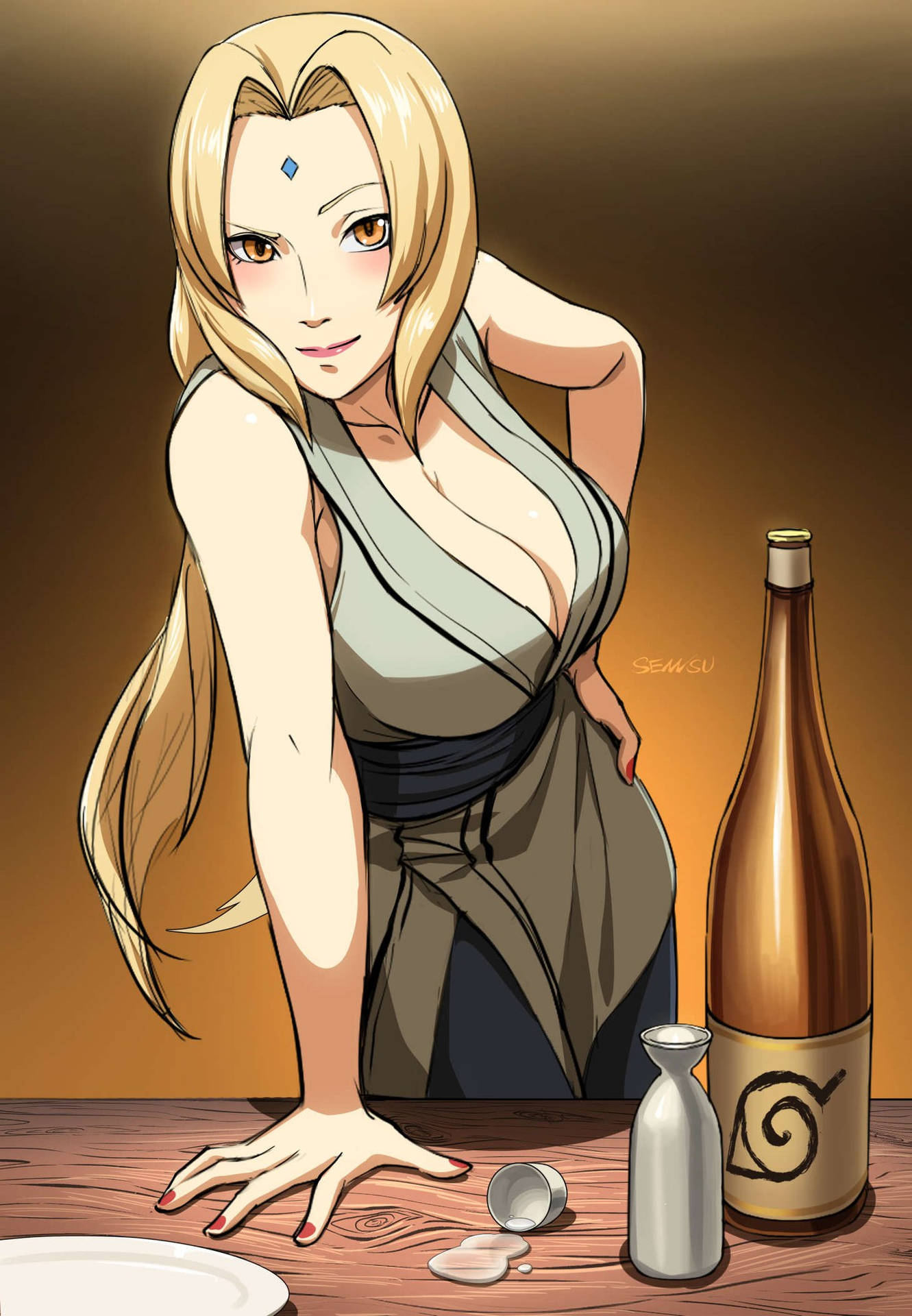 Tsunade With A Bottle Of Alcohol