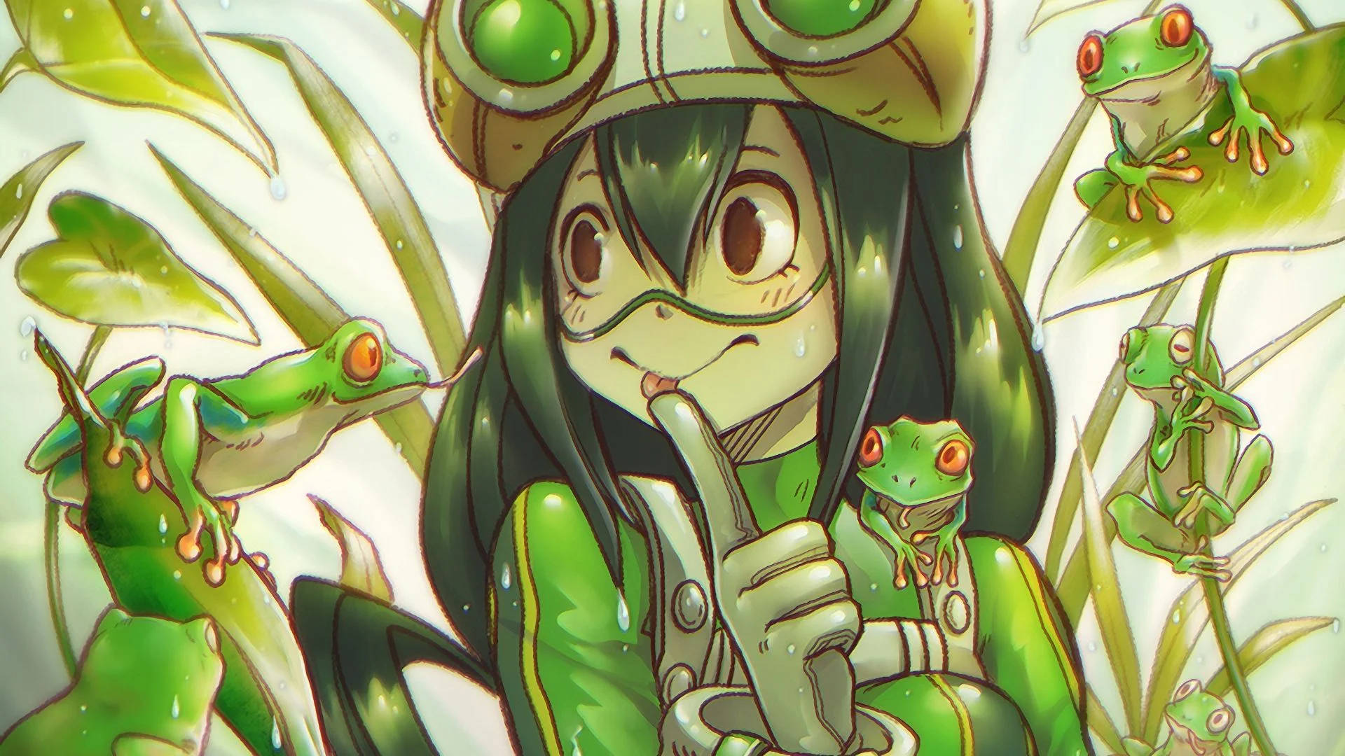 Tsuyu Asui With Kawaii Frogs Background