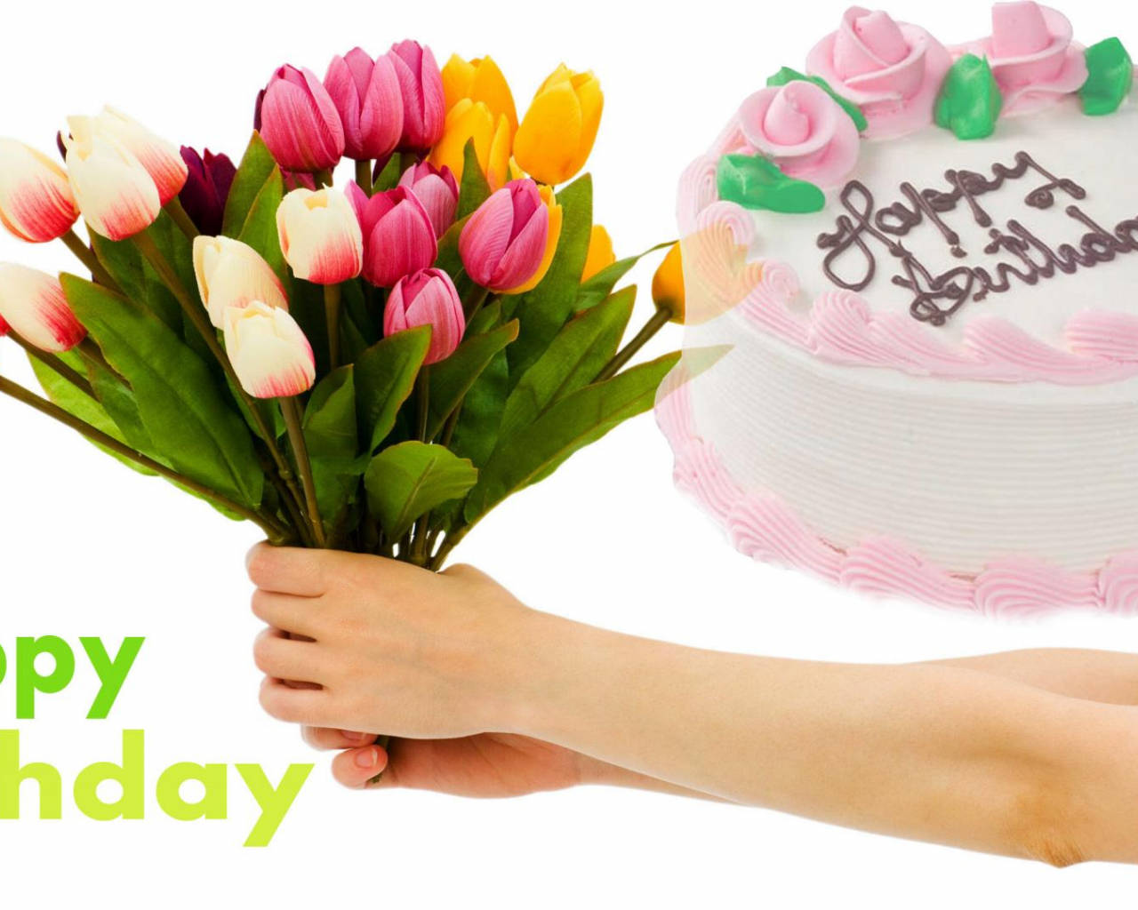 Tulip And Cake Happy Birthday Flower Background