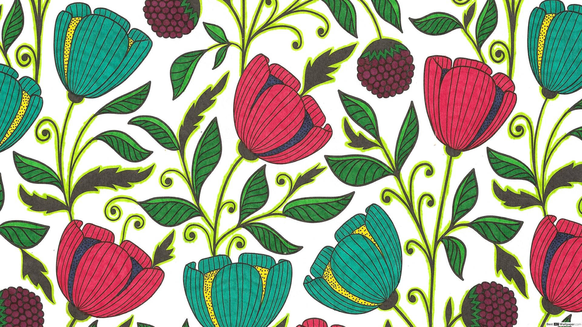 Tulip Inspired Folk Art Design Background